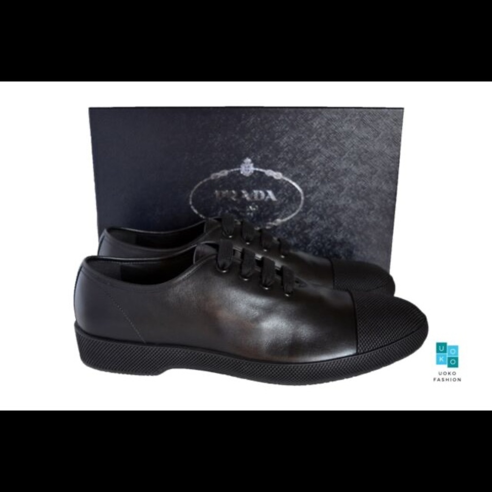 Prada Vitello Plume Black Leather Laced Durby 2EG149 Sz 7